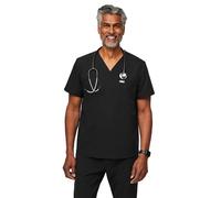 FIGS Chisec Scrub Top for Men - 3 Pockets, Tailored Fit, Squared V-Neck, 4-Way Stretch, Moisture-Wicking, Black, Medium