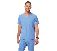 FIGS Chisec Scrub Top for Men - 3 Pockets, Tailored Fit, Squared V-Neck, 4-Way Stretch, Moisture-Wicking Men's Scrubs, Ceil Blue, Medium