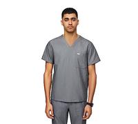 FIGS Chisec Scrub Top for Men - 3 Pockets, Tailored Fit, Squared V-Neck, 4-Way Stretch, Moisture-Wicking Men's Scrubs, Graphite, Medium