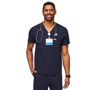 FIGS Chisec Scrub Top for Men - 3 Pockets, Tailored Fit, Squared V-Neck, 4-Way Stretch, Moisture-Wicking, Navy Blue, Large