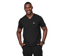 FIGS Leon Scrub Top for Men - 3 Pockets, Tailored Fit, Modern V-Neck, 4-Way Stretch, Moisture-Wicking Men's Scrubs, Black, XL