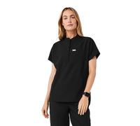 FIGS Montex Scrub Top for Women - Relaxed Fit, Mock Neck, 2 Pockets, Anti-Winkle, 4-Way Stretch - Black, S