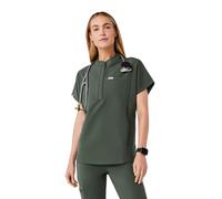 FIGS Montex Scrub Top for Women - Relaxed Fit, Mock Neck, 2 Pockets, Anti-Winkle, 4-Way Stretch - Moss, S