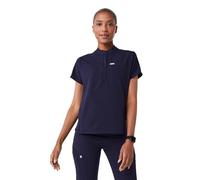 FIGS Montex Scrub Top for Women - Relaxed Fit, Mock Neck, 2 Pockets, Anti-Winkle, 4-Way Stretch - Navy, M