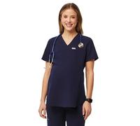 FIGS Octavia Maternity Scrub Top for Women - V-Neck, One Pocket, Curved High-Low Hem, 4-Way Stretch Women's Scrub Top, Navy, S