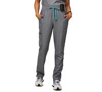 FIGS YOLA High Waisted Skinny Scrub Pants for Women - 10 Pockets, 4-Way Stretch, Yoga Waistband Womens Scrub Pants, Graphite, M
