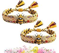 Figskey Handmade Honey Bee Woven Bracelet,Honey Bee Adjustable Bangle Bracelet,Bee Bracelet with Blessings and Hope,Bee Flower Woven Bracelet,Inspirational Jewelry Gifts for Friends Family (2 Pcs)