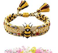 Figskey Handmade Honey Bee Woven Bracelet,Honey Bee Adjustable Bangle Bracelet,Bee Bracelet with Blessings and Hope,Bee Flower Woven Bracelet,Inspirational Jewelry Gifts for Friends Family (1 Pcs)