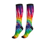 Figtihw Tie Dye Compression Socks Knee High Support Socks For Women Men Running Athletic Hiking, Tie Dye, One Size