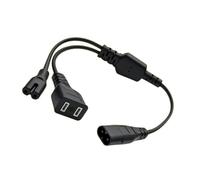 Figure 8 Power Splitter Cable | Male Plug, Female Receptacle, 2 Slot Outlet, 60cm Black PVC Extension Cord for Desk Media Cabinet Adapter Routing