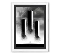 Figure Among Monuments Modern Framed Wall Art Print A4 (29.7×21cm) White, Wall Decor for Living Room, Bedroom, Office & Home, Ready to Hang, Art Gift