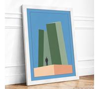 Figure Among Towers Minimalist Framed Wall Art Print A2 (59.4×42cm) White, Wall Decor for Living Room, Bedroom, Office & Home, Ready to Hang, Art Gift