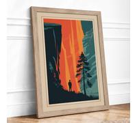 Figure Before Fire Japandi Framed Wall Art Print A2 (59.4×42cm) Oak, Wall Decor for Living Room, Bedroom, Office & Home, Ready to Hang, Art Gift