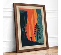 Figure Before Fire Japandi Framed Wall Art Print A2 (59.4×42cm) Walnut, Wall Decor for Living Room, Bedroom, Office & Home, Ready to Hang, Art Gift