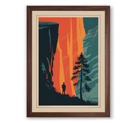 Figure Before Fire Japandi Framed Wall Art Print A3 (42×29.7cm) Walnut, Wall Decor for Living Room, Bedroom, Office & Home, Ready to Hang, Art Gift