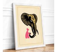 Figure Beneath Elephant Minimalist Framed Wall Art Print A2 (59.4×42cm) White, Wall Decor for Living Room, Bedroom, Office & Home, Ready to Hang, Art Gift