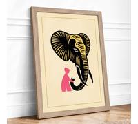 Figure Beneath Elephant Minimalist Framed Wall Art Print A3 (42×29.7cm) Oak, Wall Decor for Living Room, Bedroom, Office & Home, Ready to Hang, Art Gift