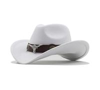 Figure Cowboy Western Denim Curved Top Hat Wool Hat with Large Brim British Jazz Hat Cowboy Ankle Boots Red, White, M