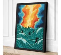 Figure Facing Fire Modern Canvas Wall Art Print 36x24 Inch (91 x 61 cm)