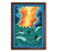 Figure Facing Fire Modern Framed Wall Art Print A2 (59.4×42cm) Walnut, Wall Decor for Living Room, Bedroom, Office & Home, Ready to Hang, Art Gift