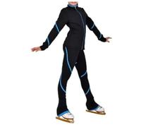 Figure Ice Skating Training Jackets And Pants Leggings Sets Girl White Pink Blue Warm Training Dancewear(Size:150,Color:Blue)