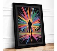 Figure in Cosmic Light Abstract Framed Wall Art Print A2 Black