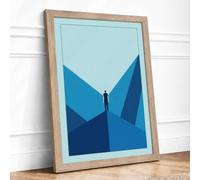 Figure in the Blue Chasm Minimalist Framed Wall Art Print A1