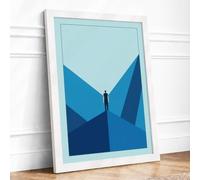 Figure in the Blue Chasm Minimalist Framed Wall Art Print A1