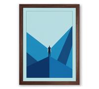Figure in the Blue Chasm Minimalist Framed Wall Art Print A2 (59.4×42cm) Walnut, Wall Decor for Living Room, Bedroom, Office & Home, Ready to Hang, Art Gift