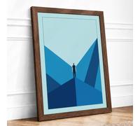 Figure in the Blue Chasm Minimalist Framed Wall Art Print A2 Walnut