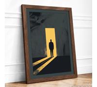 Figure in the Doorway Modern Framed Wall Art Print A4 (29.7×21cm) Walnut, Wall Decor for Living Room, Bedroom, Office & Home, Ready to Hang, Art Gift