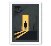 Figure in the Doorway Modern Framed Wall Art Print A4 (29.7×21cm) White, Wall Decor for Living Room, Bedroom, Office & Home, Ready to Hang, Art Gift