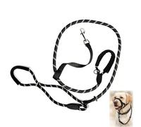 Figure of 8 Dog Lead Anti Pull Slip Lead Reflective Rope Training Lead with Nose Loop Padding Adjustable Control Leash for Medium Large Dogs Walking Training Outdoor Use Black