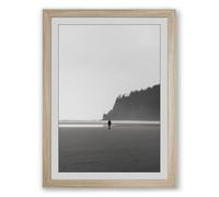 Figure on Empty Shore Minimalist Framed Wall Art Print A3 (42×29.7cm) Oak, Wall Decor for Living Room, Bedroom, Office & Home, Ready to Hang, Art Gift