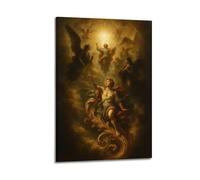 Figure Pointing To Glowing Light With Angels Wall Art, Divine Religious Decor For Home And Prayer Room Poster Decorative Painting Canvas Wall Posters And Art Picture Print Modern Family Bedroom Decor