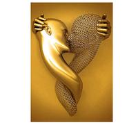 Figure Statue 3D Wall Art Decor, Gold/Gray Abstract Steel Wire Metal Figure Sculpture Couple Embrace Hanging Painting, Romantic Couple Canvas wall art for Living Room, Modern Wall Art(GoldC,60cm)