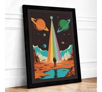 Figure Under Cosmic Light Retro Framed Wall Art Print A3 (42×29.7cm) Black, Wall Decor for Living Room, Bedroom, Office & Home, Ready to Hang, Art Gift