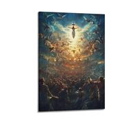 Figure With Cross And Angels In Heavenly Battle Scene Wall Art, Epic Religious Decor For Home And Prayer Room Poster Decorative Painting Canvas Wall Posters And Art Picture Print Modern Family Bedroom