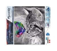 Figured’Art Diamond Painting Art kit for Adults 40x50cm Full Square Drill 5D Cat and Butterfly Colorful Complete DIY - Rolled Canvas