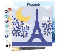 Figured'Art Mini Paint by Numbers Kit for Adults with Frame Blue Paris and The Moon Small Format 20x20cm - Craft Art Painting DIY Canvas Already Stretched on a Wooden Frame