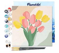 Figured'Art Mini Paint by Numbers Kit for Adults with Frame Bouquet of Tulips Small Format 20x20cm - Craft Art Painting DIY Canvas Already Stretched on a Wooden Frame