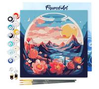 Figured'Art Mini Paint by Numbers Kit for Adults with Frame Mountains in The Glass Globe Small Format 20x20cm - Craft Art Painting DIY Canvas Already Stretched on a Wooden Frame