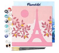 Figured'Art Mini Paint by Numbers Kit for Adults with Frame Pink Paris in The Sun Small Format 20x20cm - Craft Art Painting DIY Canvas Already Stretched on a Wooden Frame
