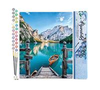 Figured'Art Paint by Numbers for Adults Boat on the Mountain Lake 40x50cm - Craft Art Painting DIY Kit Rolled Canvas Without Frame