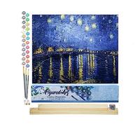 Figured'Art Paint by Numbers for Adults Van Gogh Starry Night Over the Rhone 40x50cm - Craft Art Painting Rolled Canvas with DIY Wooden Frame
