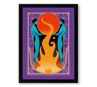 Figures Around Flame Modern Framed Wall Art Print A2 (59.4×42cm) Black, Wall Decor for Living Room, Bedroom, Office & Home, Ready to Hang, Art Gift