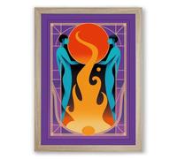 Figures Around Flame Modern Framed Wall Art Print A2 (59.4×42cm) Oak, Wall Decor for Living Room, Bedroom, Office & Home, Ready to Hang, Art Gift