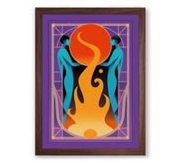 Figures Around Flame Modern Framed Wall Art Print A2 (59.4×42cm) Walnut, Wall Decor for Living Room, Bedroom, Office & Home, Ready to Hang, Art Gift
