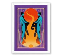 Figures Around Flame Modern Framed Wall Art Print A2 (59.4×42cm) White, Wall Decor for Living Room, Bedroom, Office & Home, Ready to Hang, Art Gift