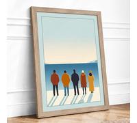 Figures by the Water Minimalist Framed Wall Art Print A2 (59.4×42cm) Oak, Wall Decor for Living Room, Bedroom, Office & Home, Ready to Hang, Art Gift